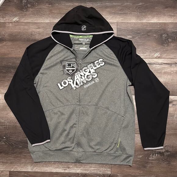 Reebok LA Kings Lightweight Full Zip Hoodie Jacket Gray and Black 2XL Center Ice - Picture 1 of 7